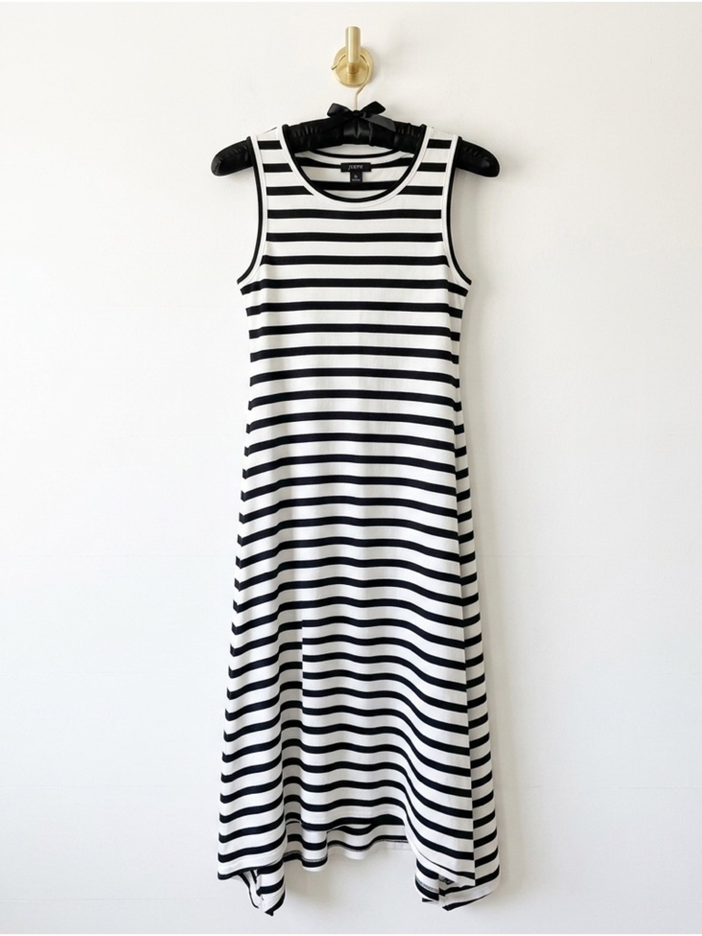J Crew Ivory and Navy Striped Cotton Tank Jersey Knit High Low Hem Maxi Dress Sm